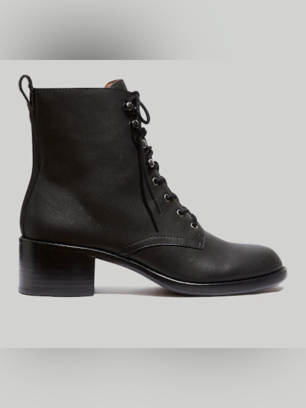 Madewell Patti Lace-Up black leather boot, Size 7.5